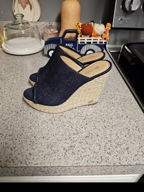 MICHAEL Michael Kors Navy Denim Espadrille Wedge Slides